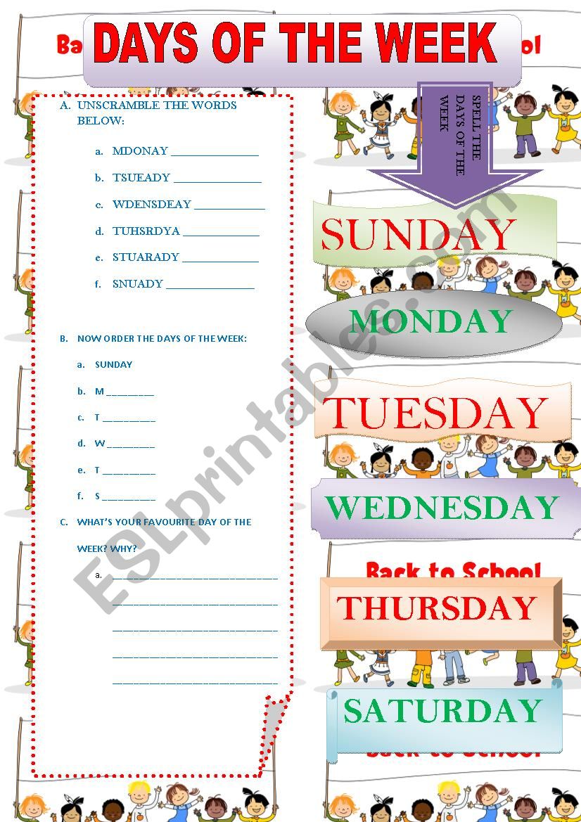 DAYS OF THE WEEK worksheet