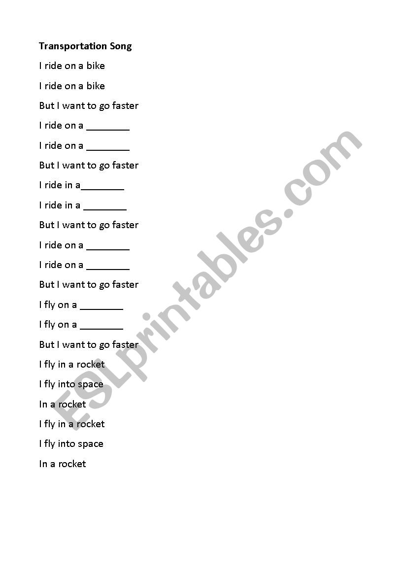 Transportation Song worksheet