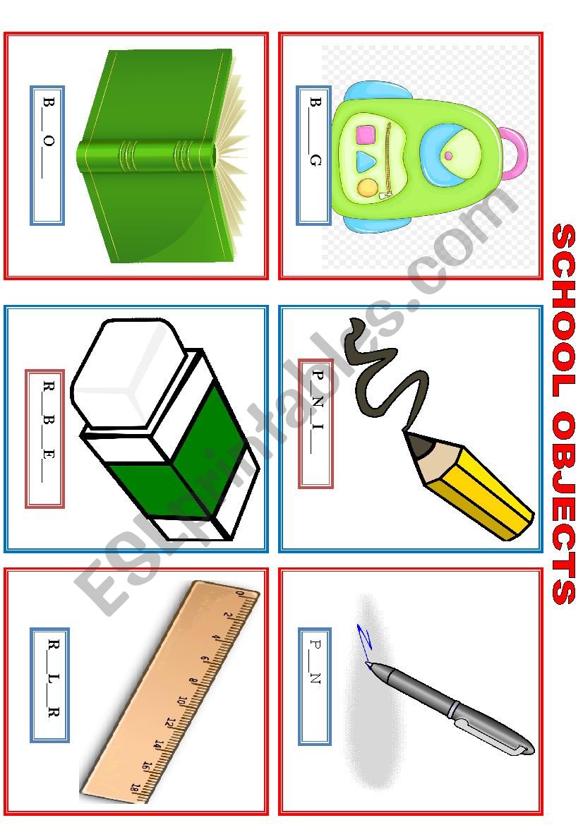 SCHOOL OBJECTS - FLASHCARD worksheet