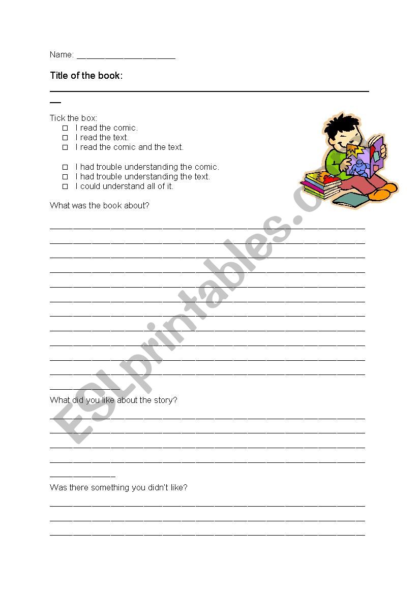 Book review (comic) worksheet