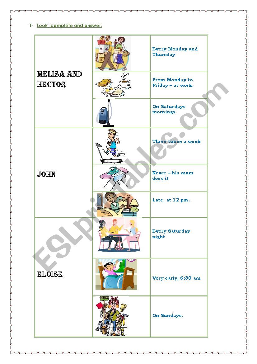 Routines worksheet