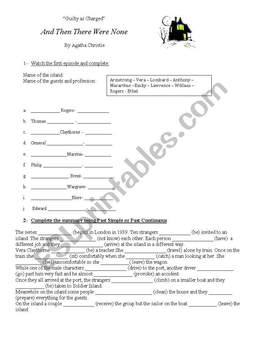 And then there were none 1 worksheet