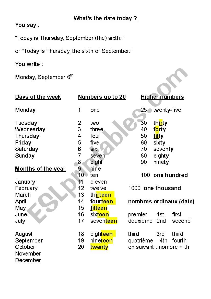 the date worksheet