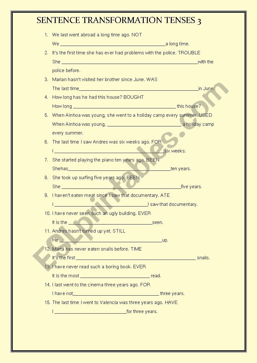 SENTENCE TRANSFORMATION TENSES 3