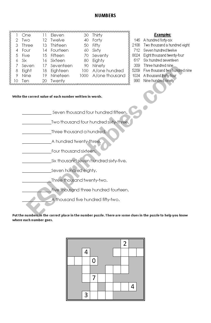 Numbers worksheet