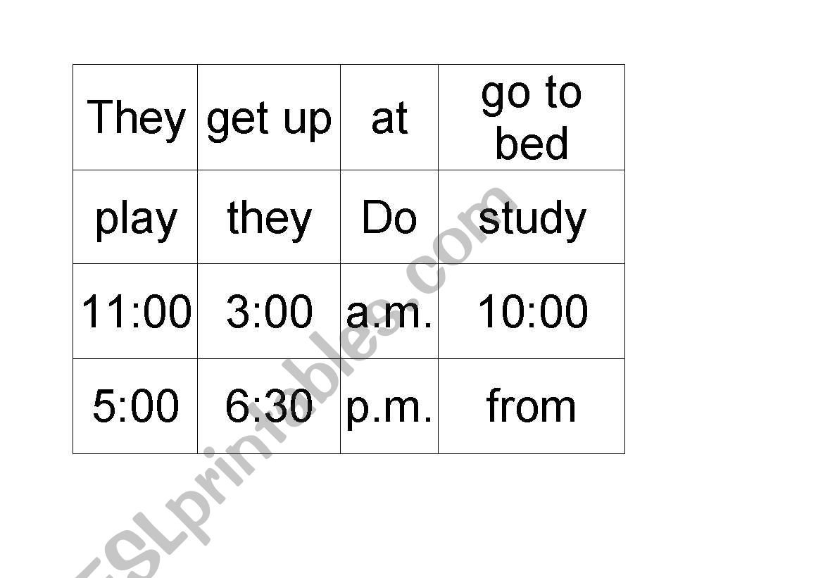 Sentence maker: preps of time manipulatives