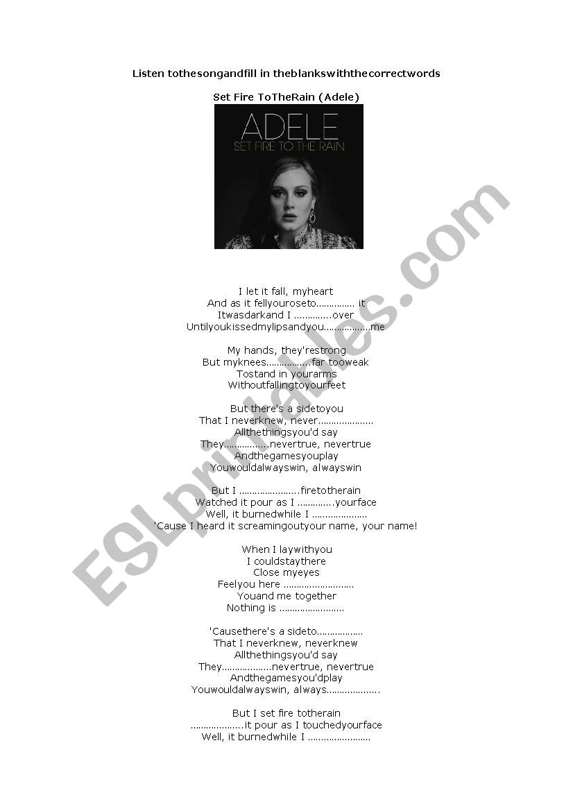 Adele - Set Fire to the Rain worksheet