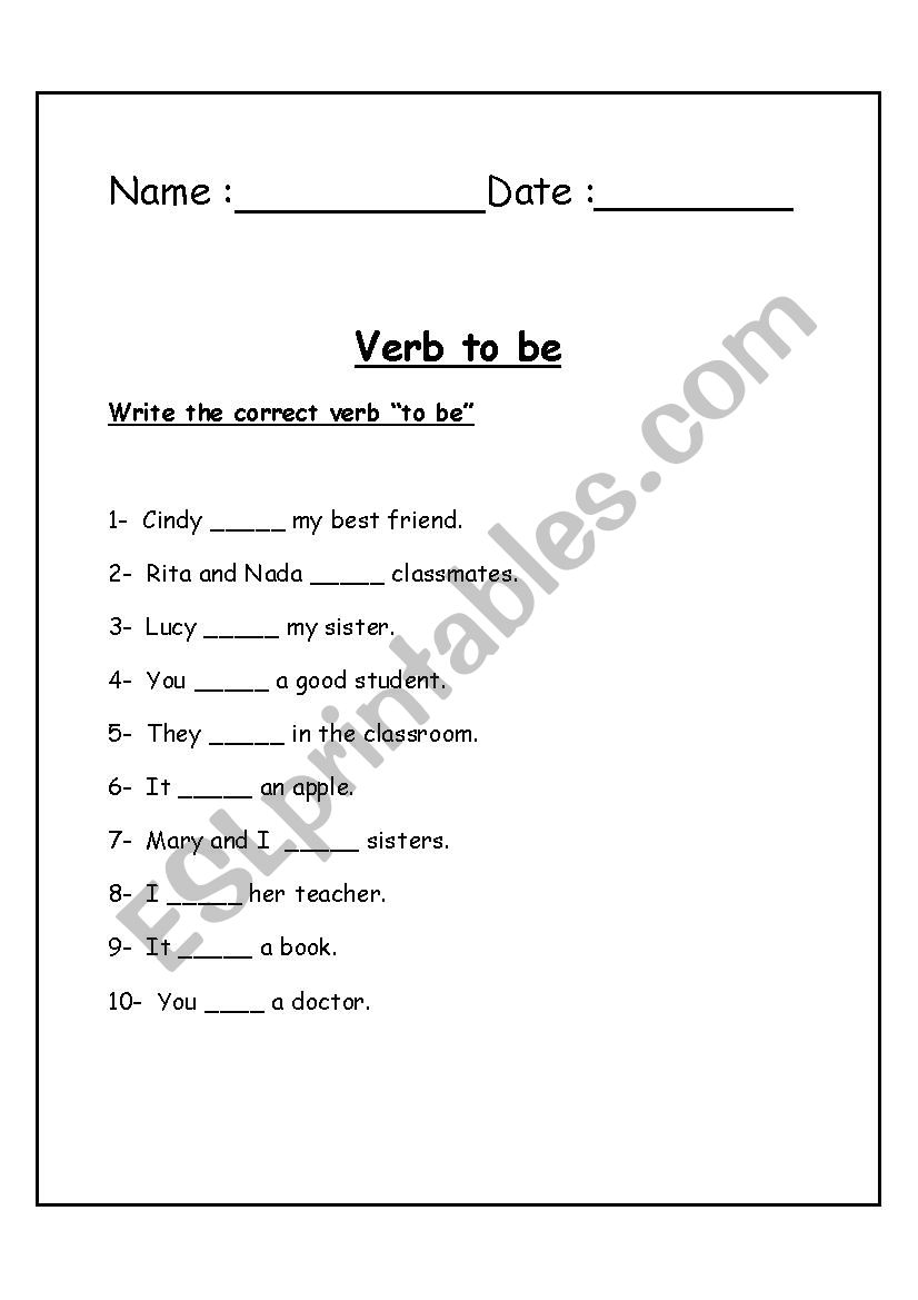 Verb to be worksheet