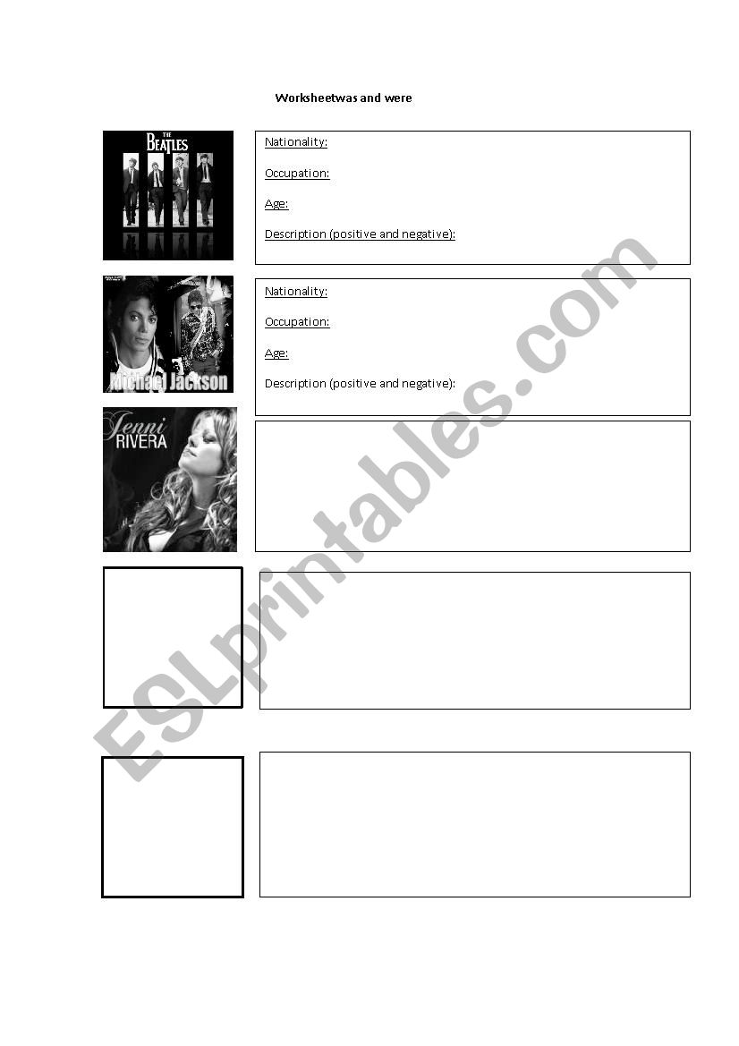 past simple of verb be  worksheet