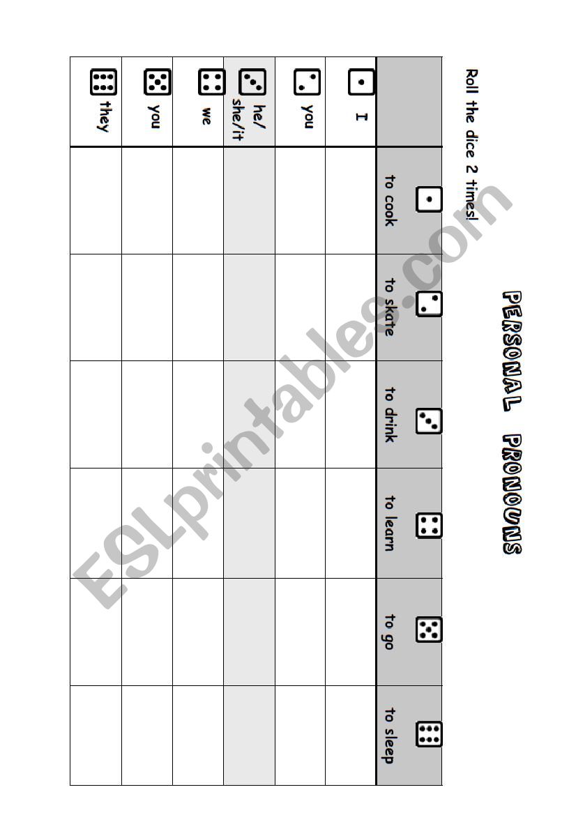 Personal Pronouns Game worksheet