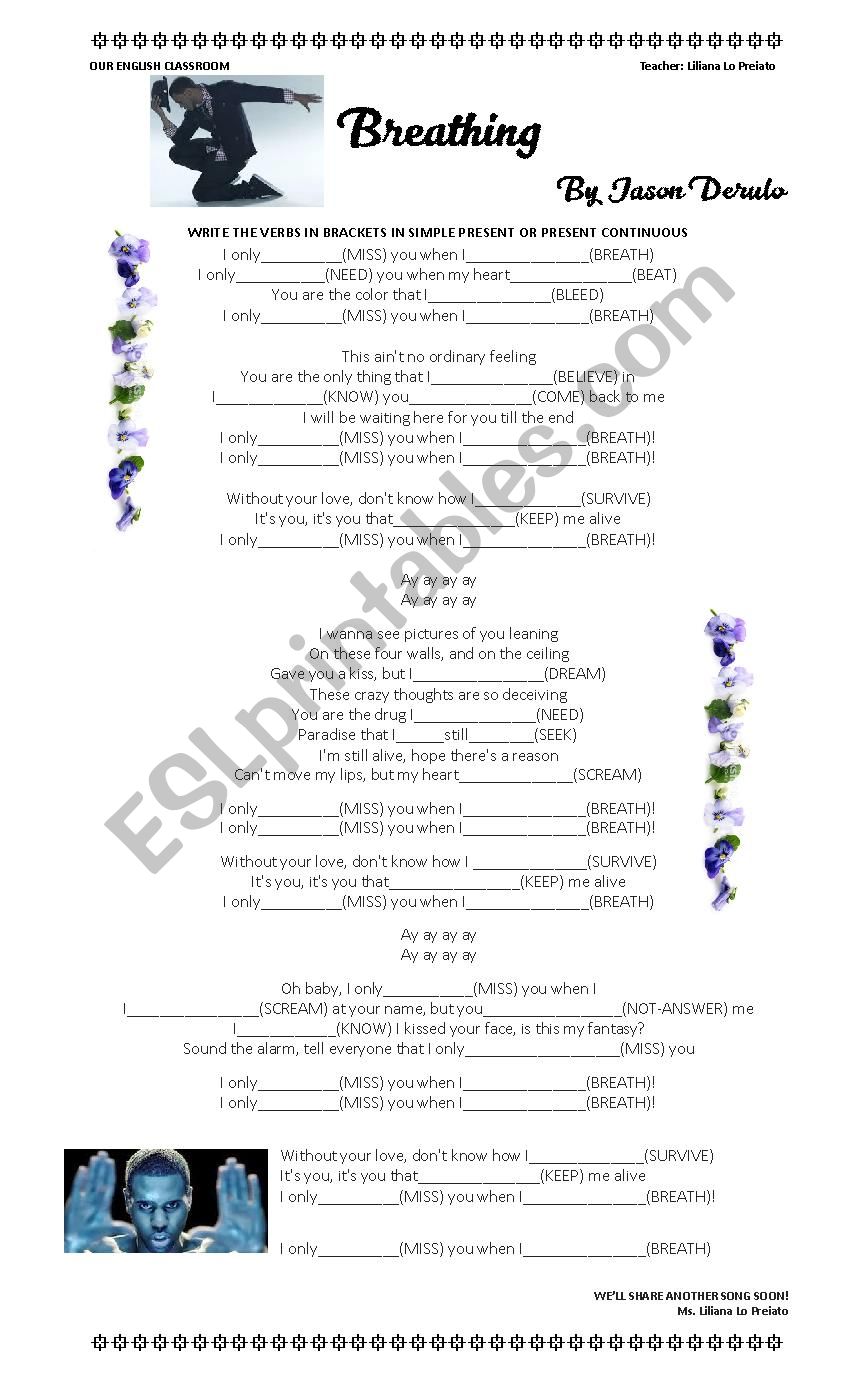 Breathing By Jason Derulo worksheet