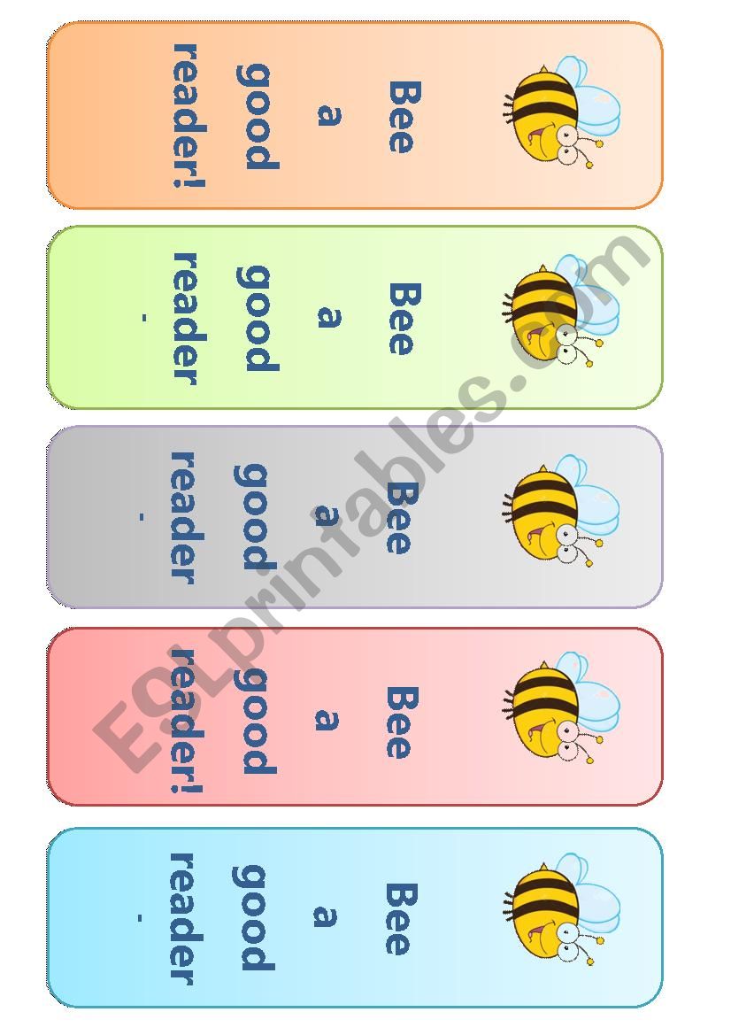 bookmarks - bee a good reader worksheet