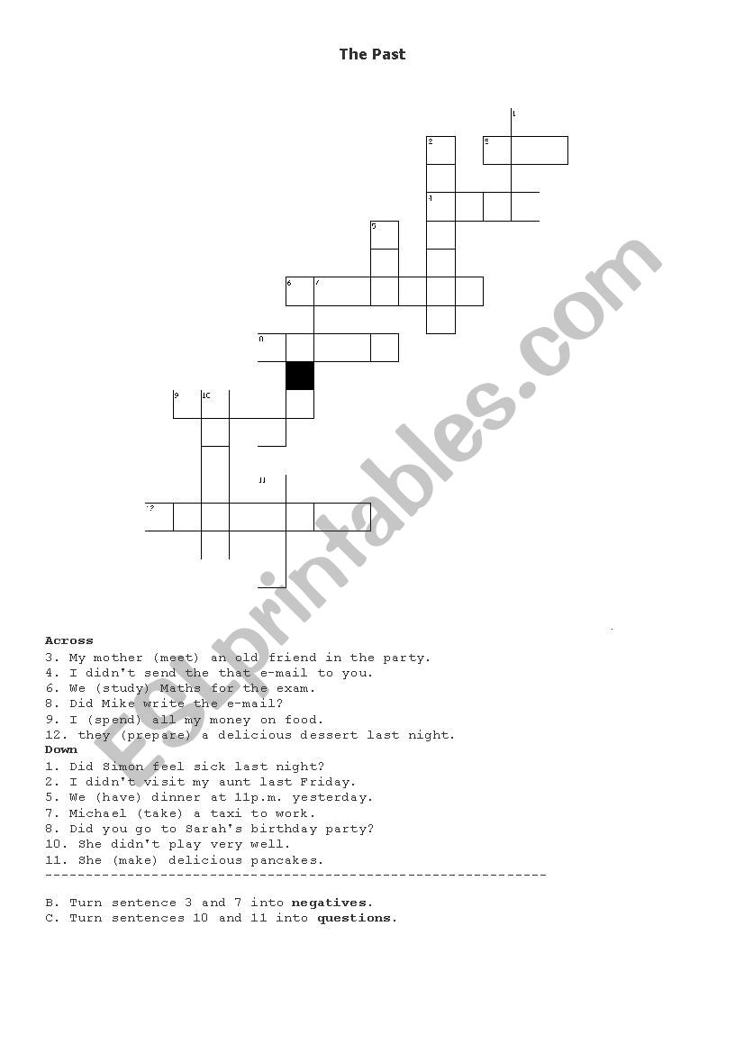 Crossword: The Past worksheet