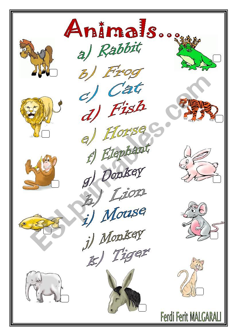 match and write the name of animals - ESL worksheet by ferdiferit-14