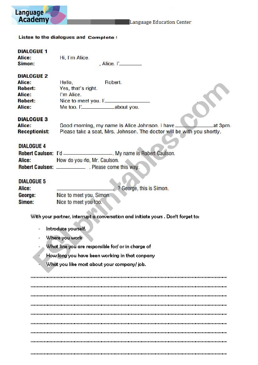 introduction; small talk worksheet