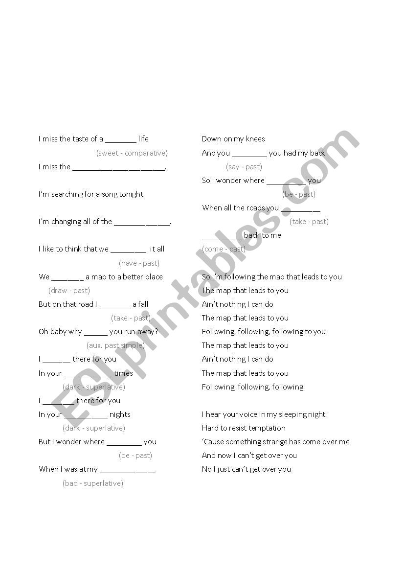 Maps Maroon 5 worksheet