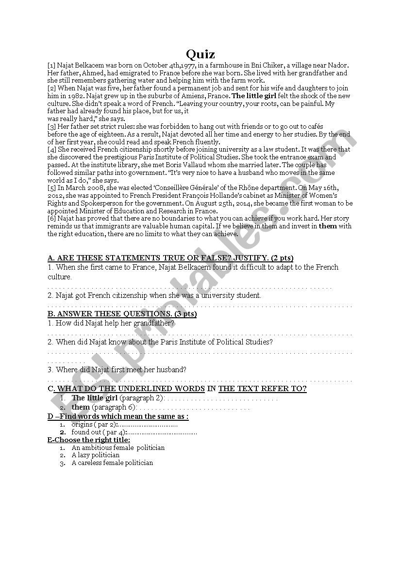Najat Belkacem worksheet