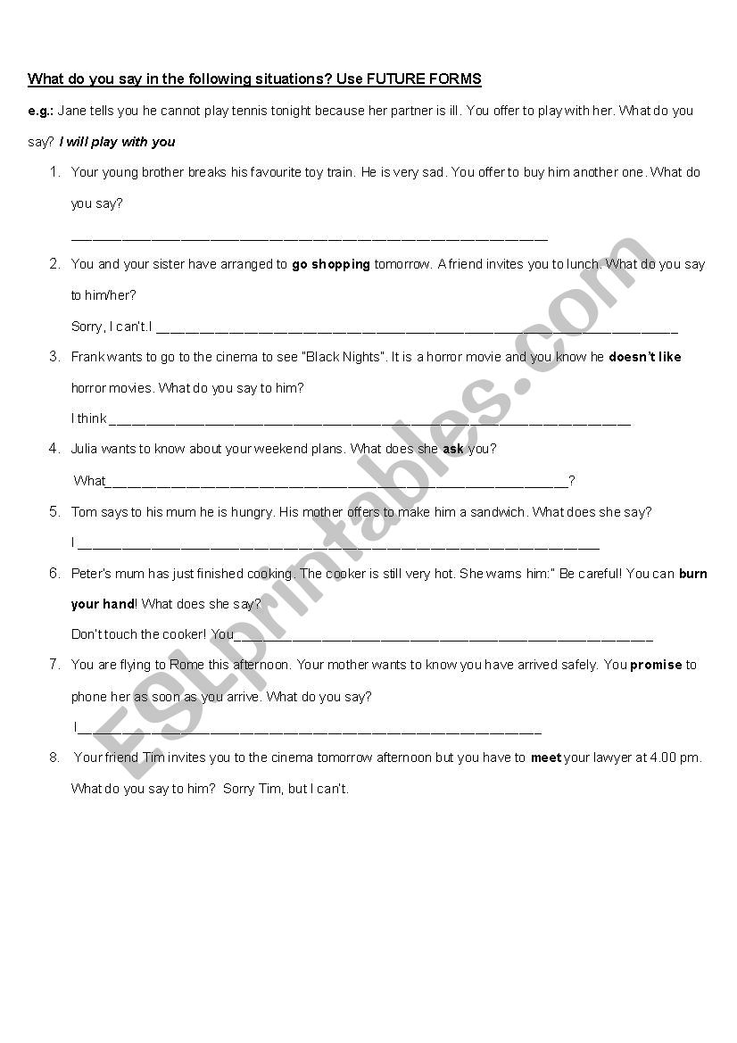 Future form practice worksheet