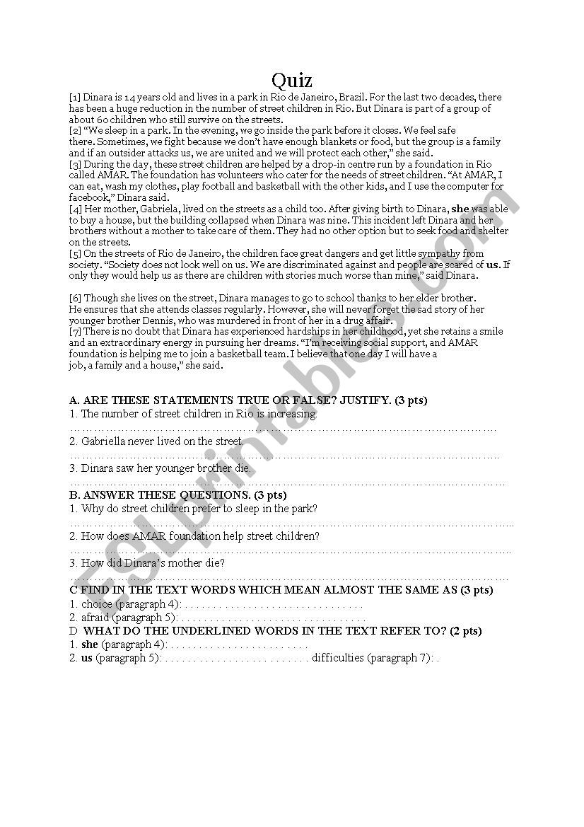 Street children worksheet