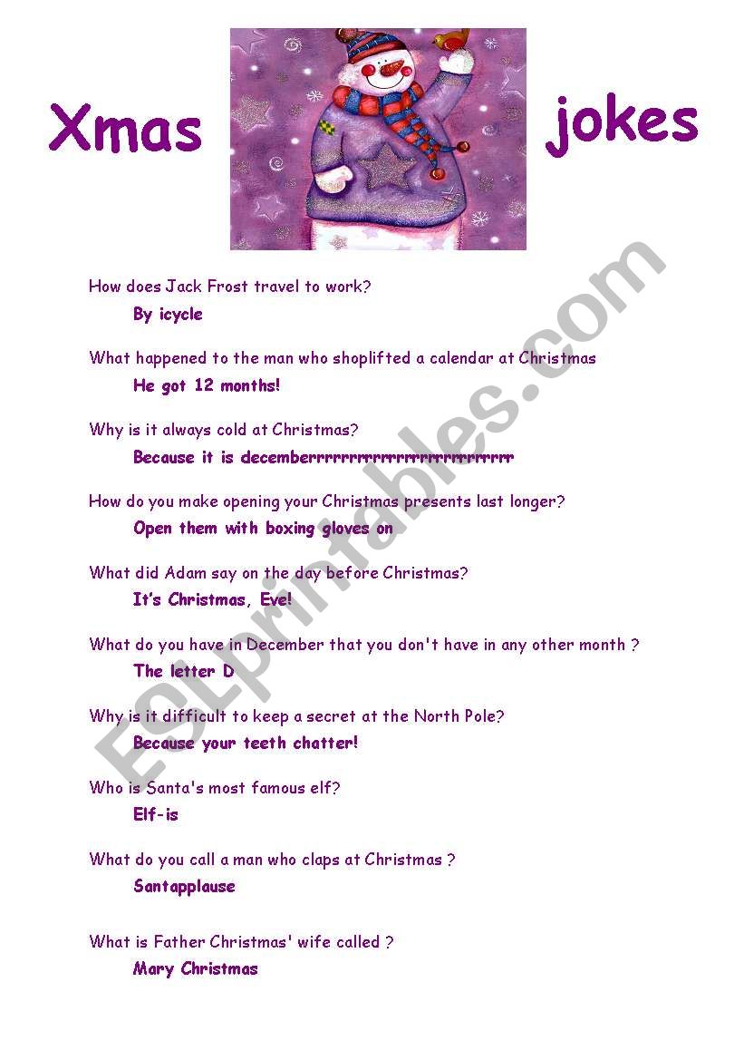 More Xmas jokes worksheet