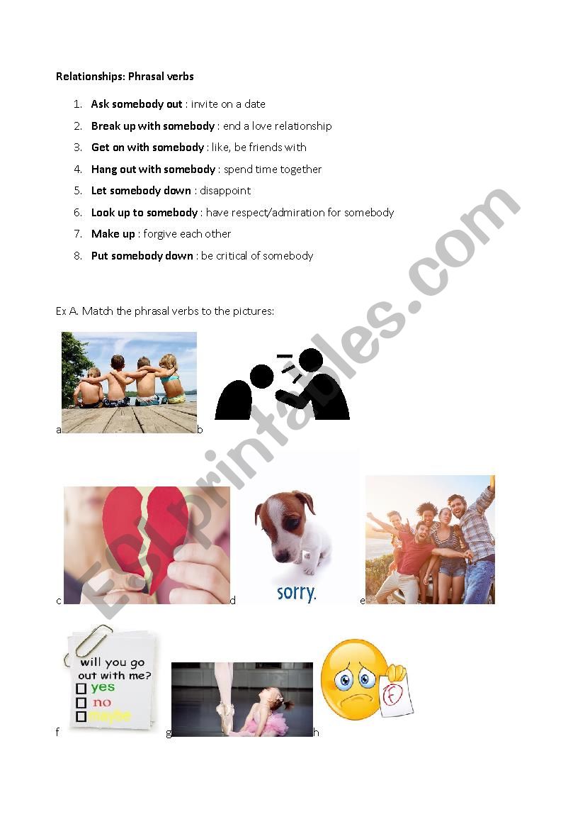 Relationship phrasal verbs worksheet