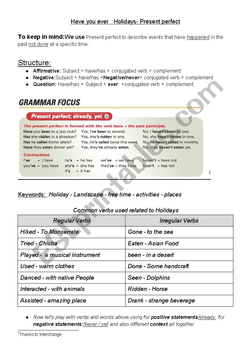 Present Perfect worksheet