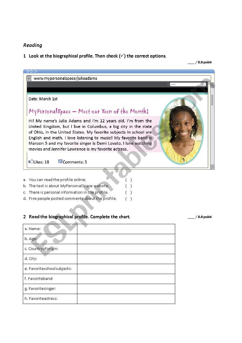 reading for beginers worksheet