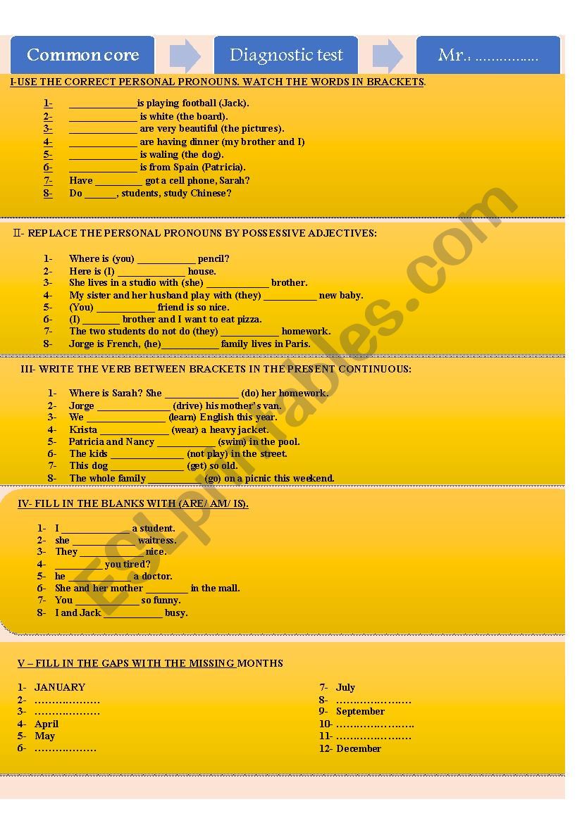 DIAGNOSTIC TEST worksheet