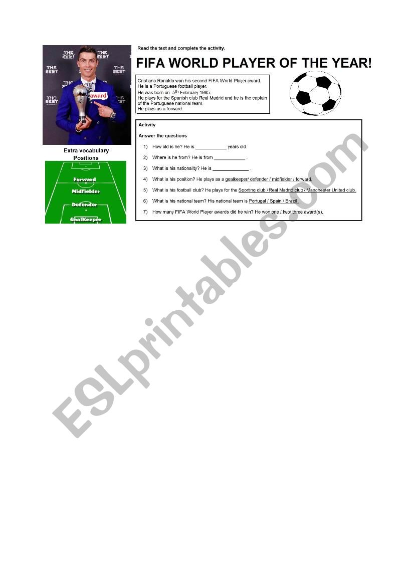 Cristiano Ronaldo worksheet