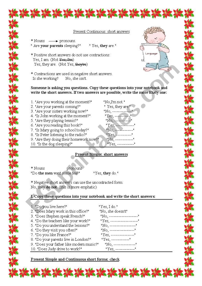 grammar (short answer exercises)