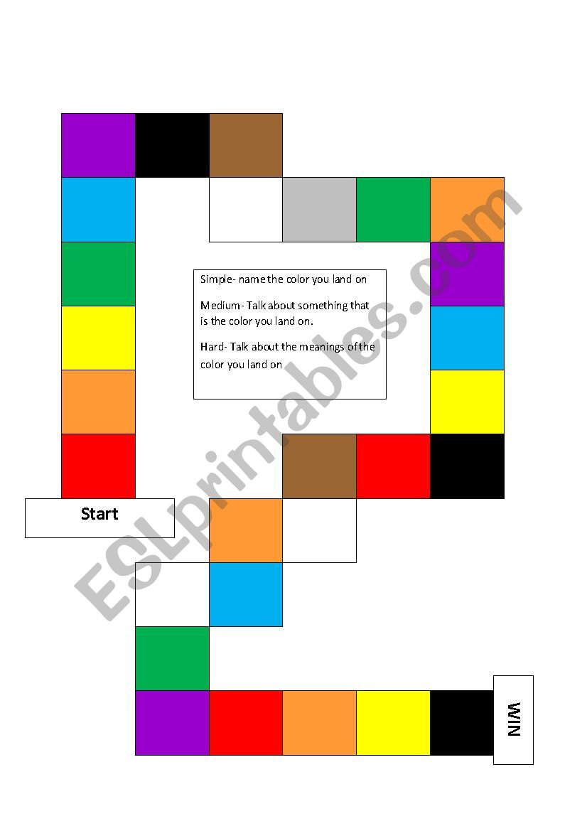 Colours board game worksheet