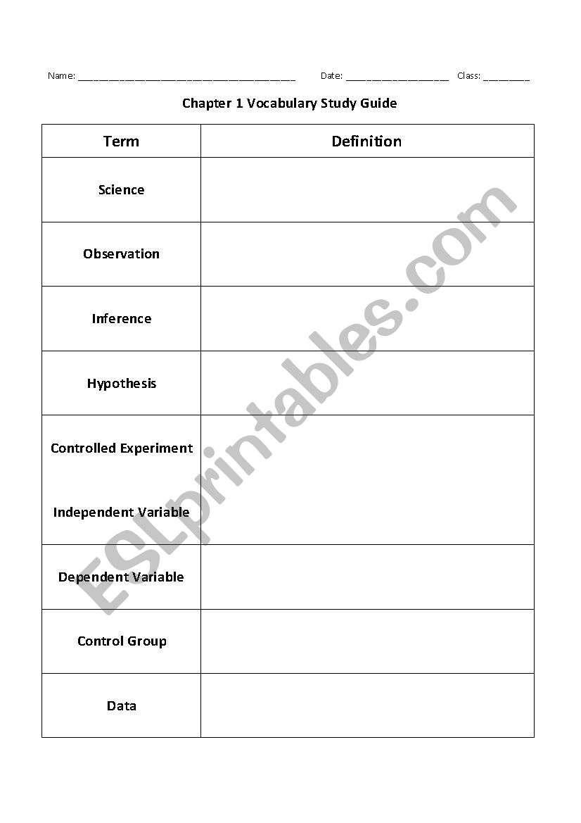 Biology Chapter 1 Vocab Review