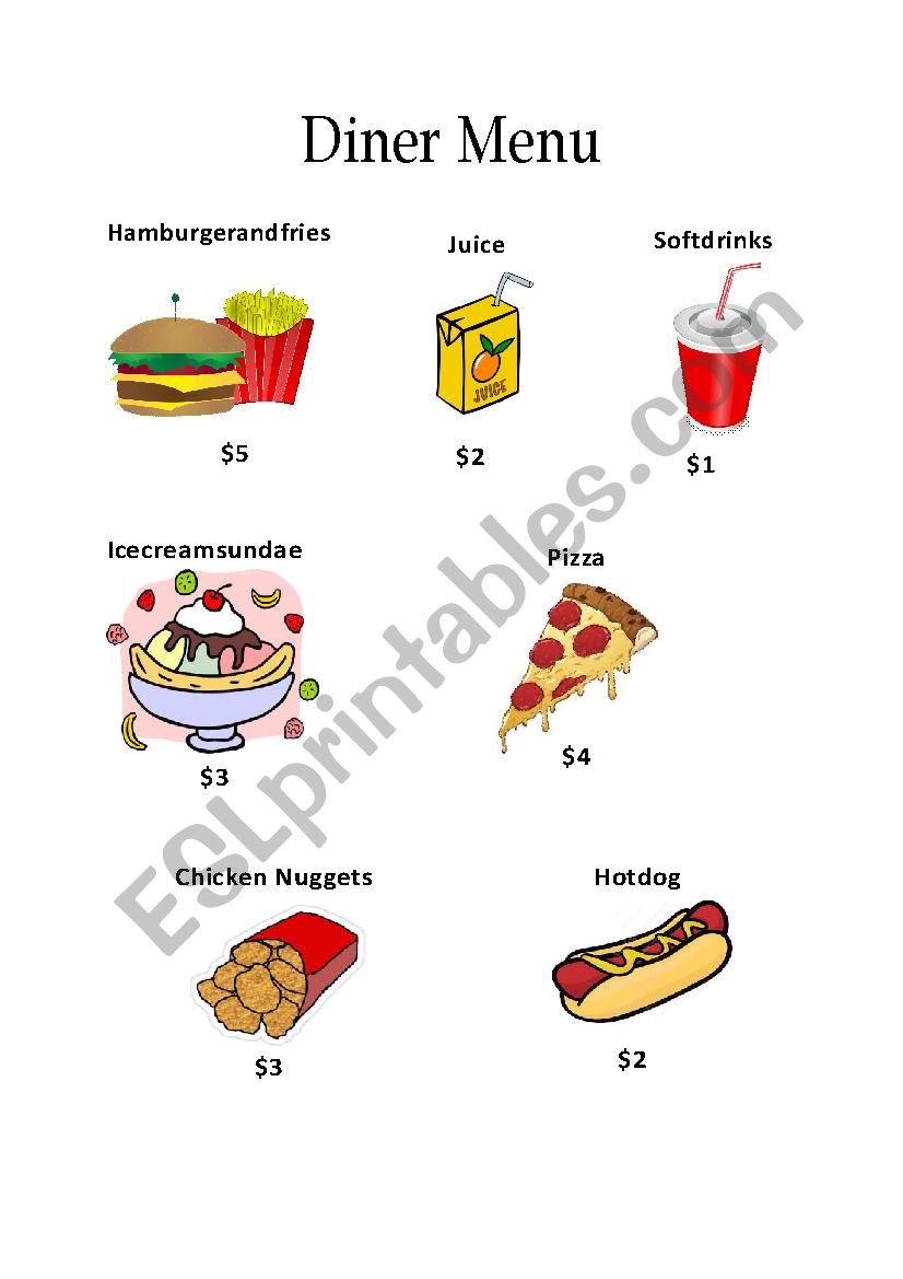 Money and Food Worksheet worksheet
