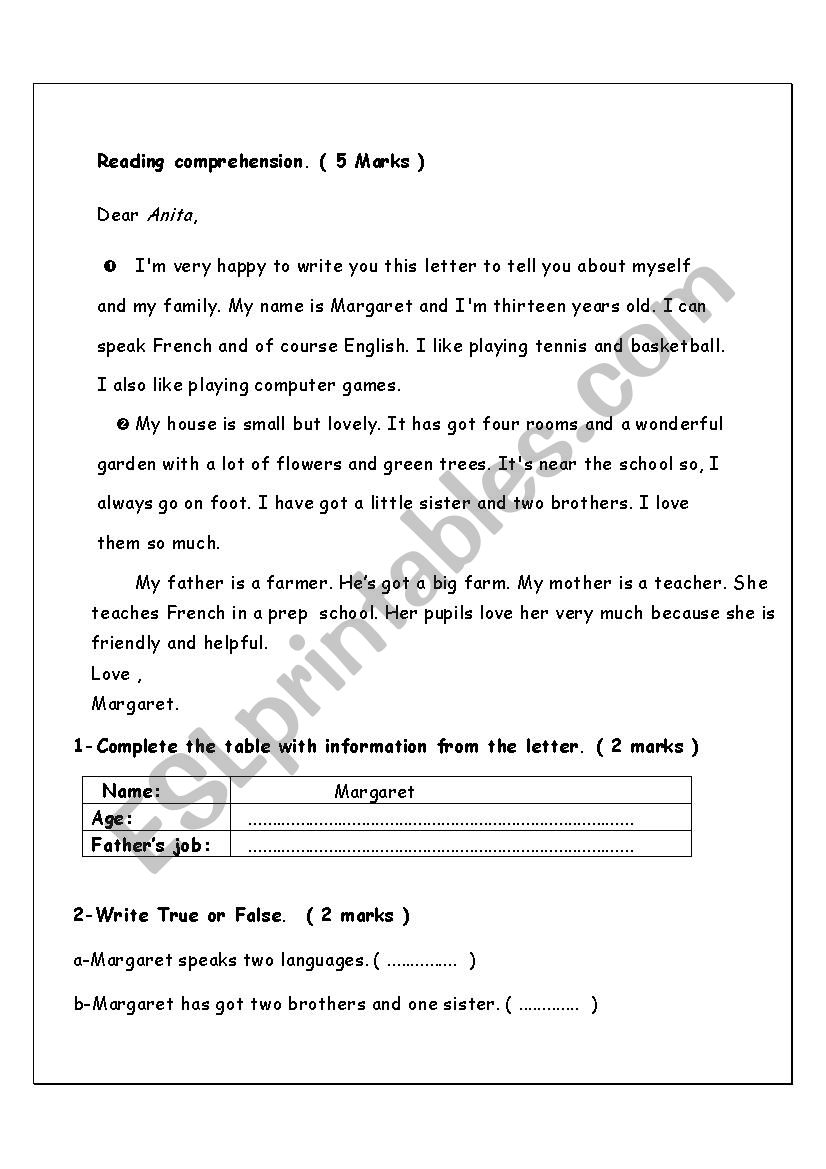 7th end semtester 1 test worksheet