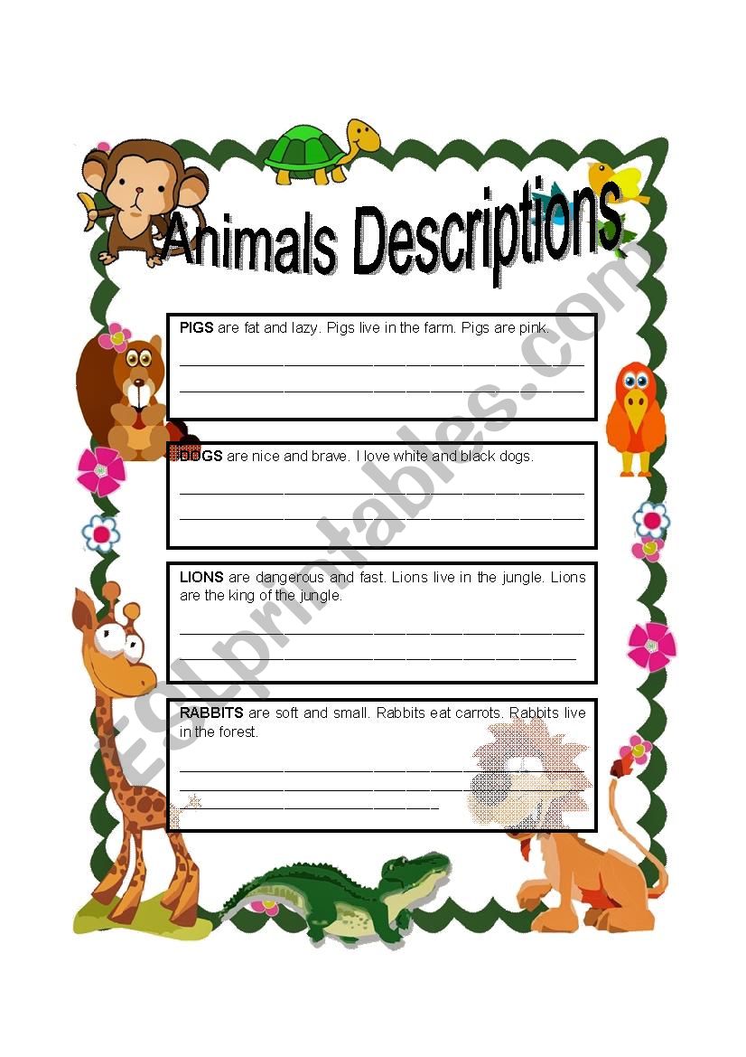 DESCRIPTION OF ANIMALS worksheet