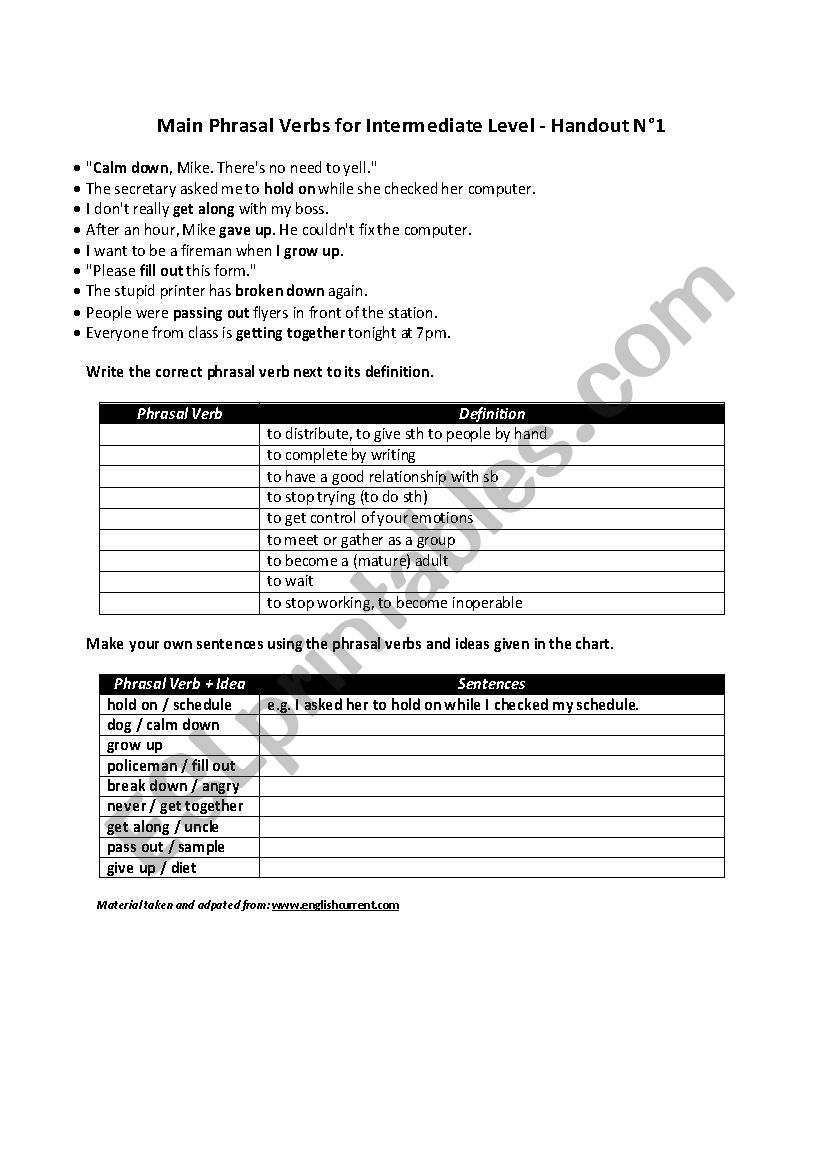 Phrasal Verbs Chart