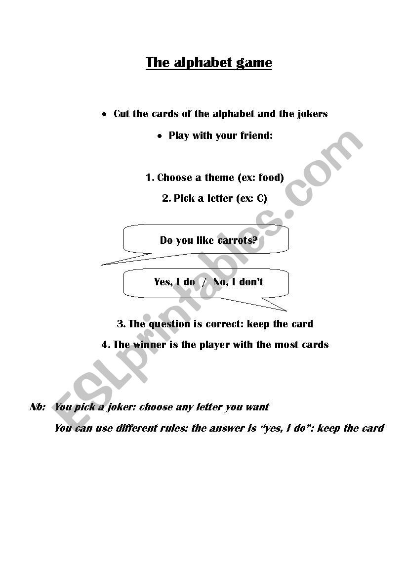 Alphabet card game worksheet