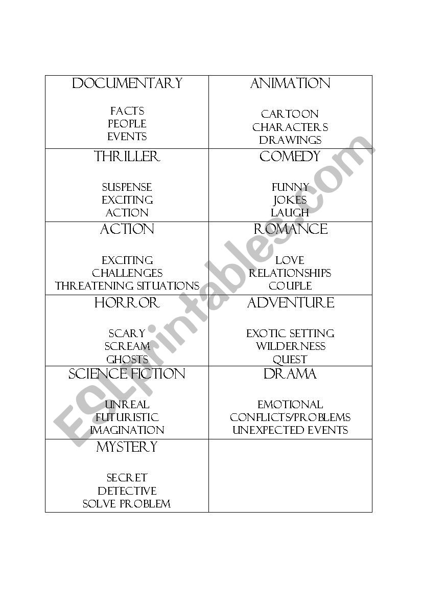 Taboo Movie Genres worksheet