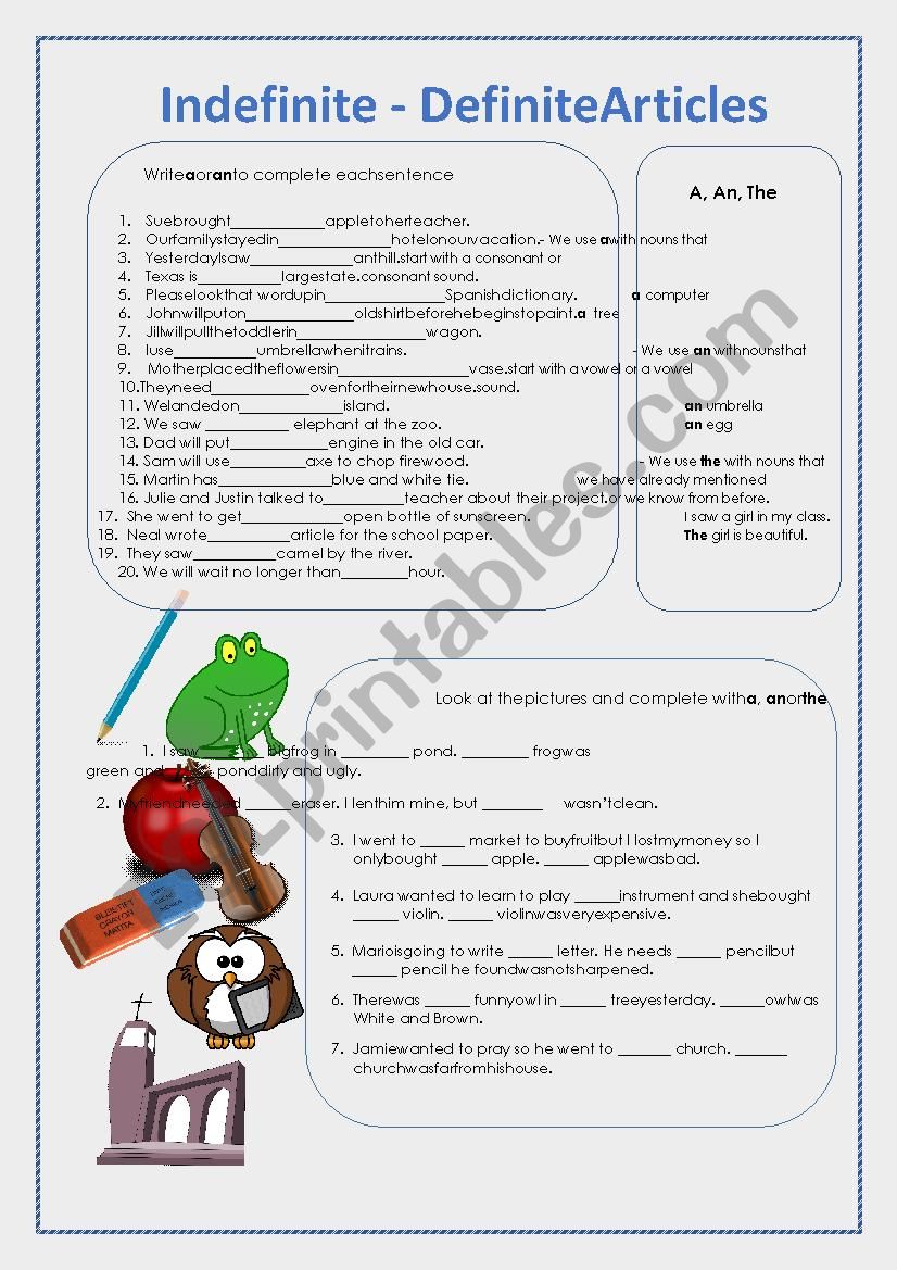 Indefinite and definite articles