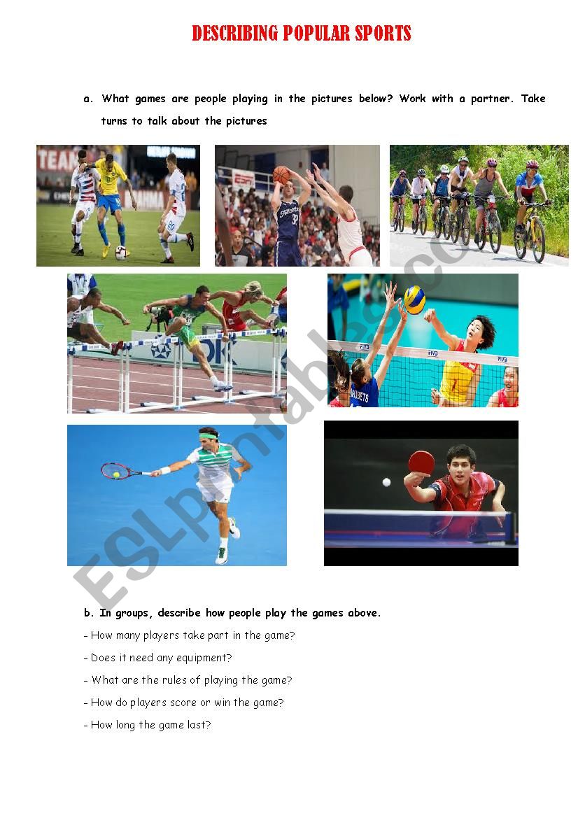 describe popular sports worksheet
