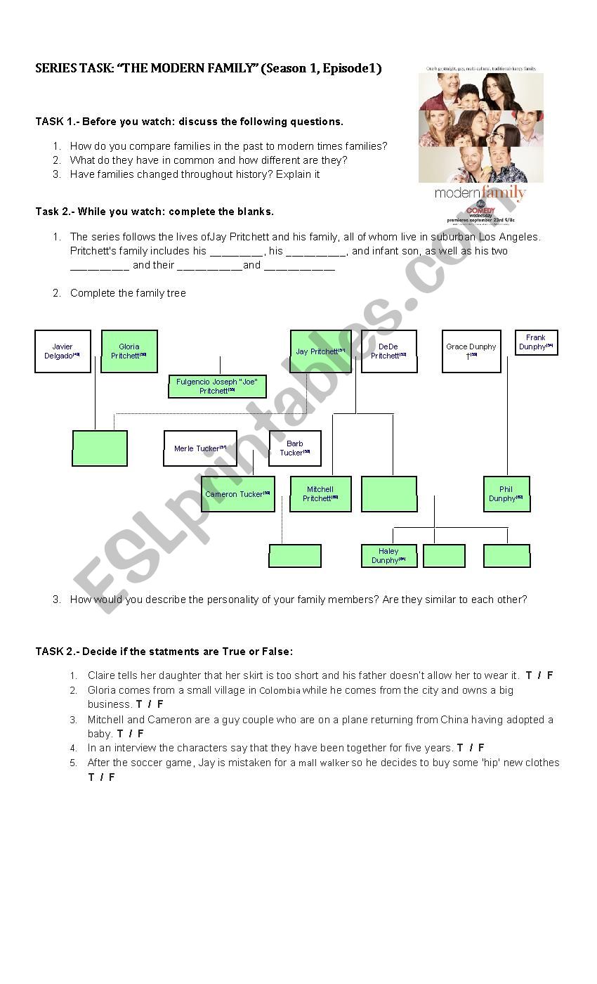 The modern family (Pilot) worksheet