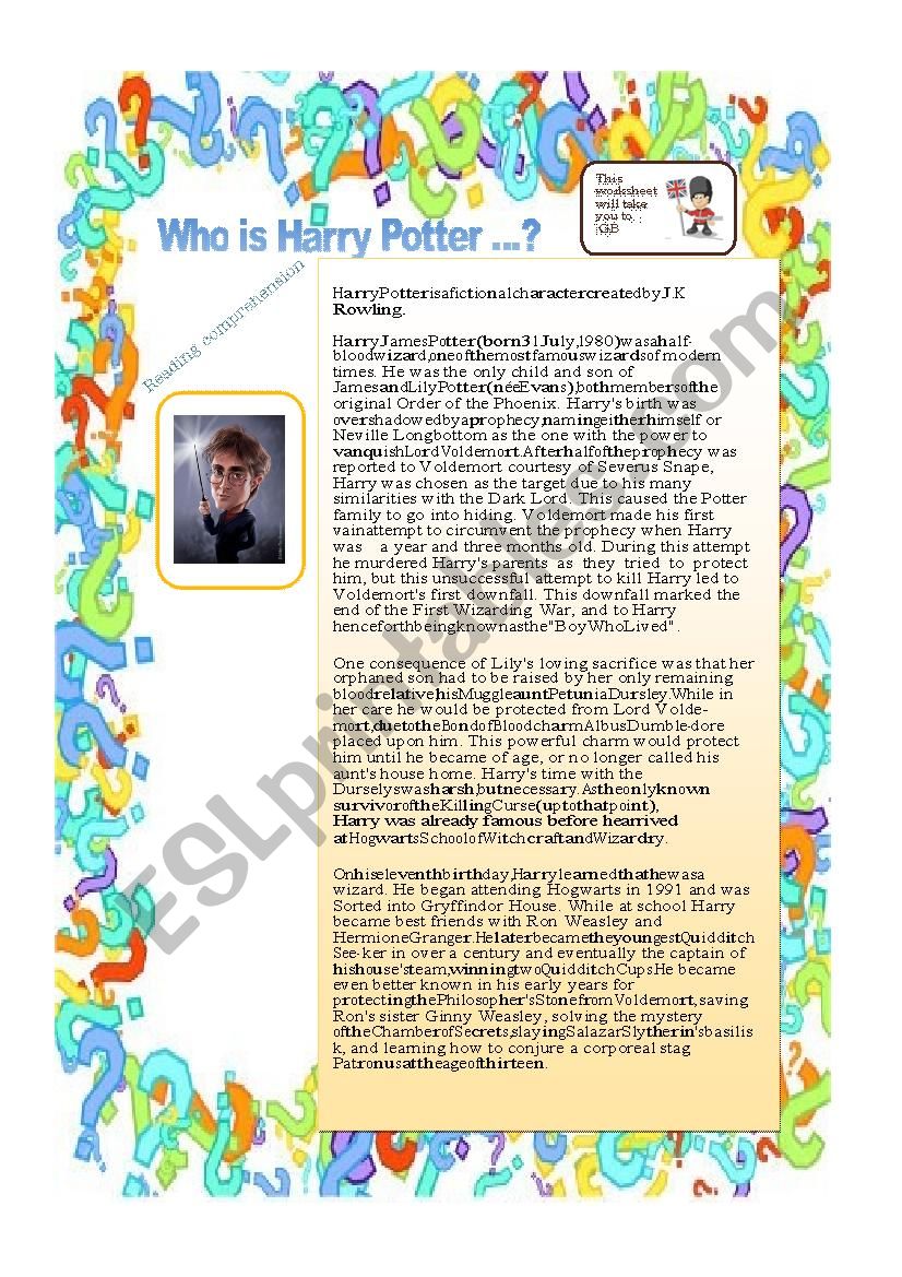 Who is Harry Potter ? worksheet