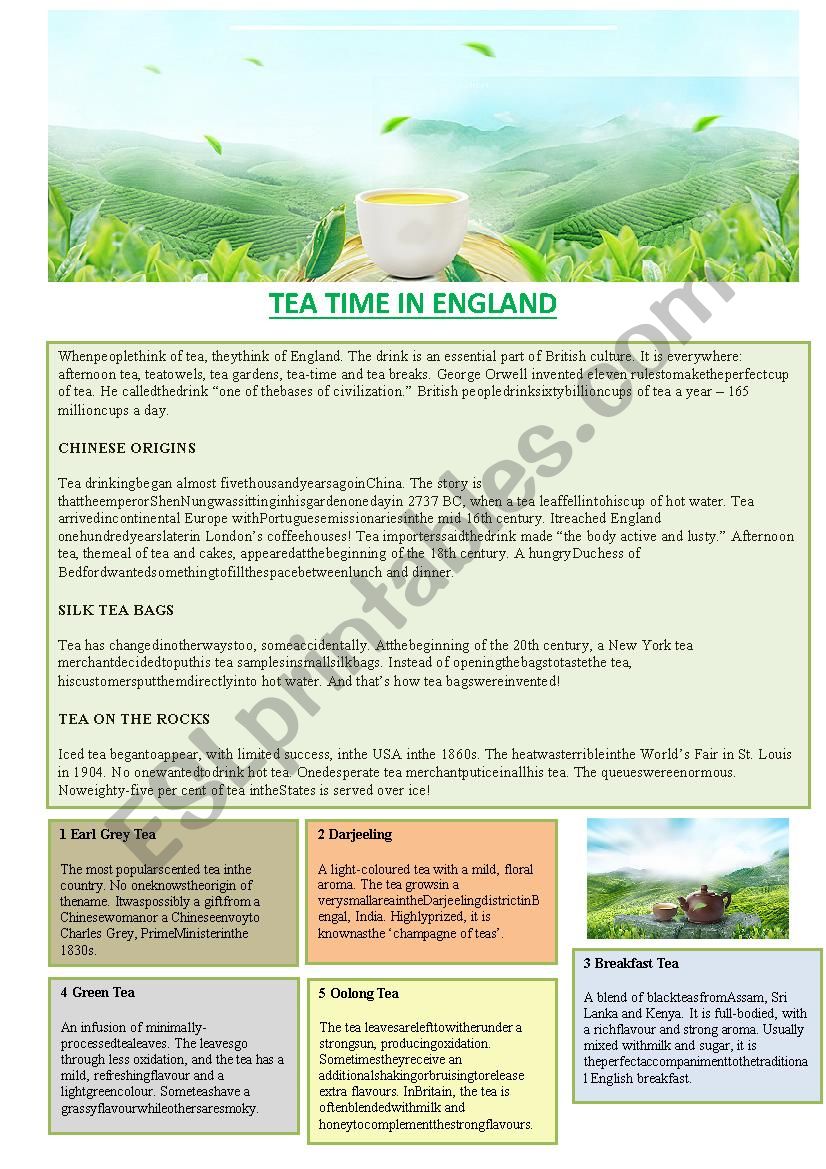 Tea time in England worksheet