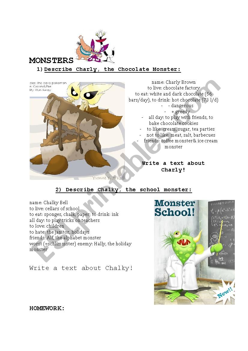 Monsters worksheet