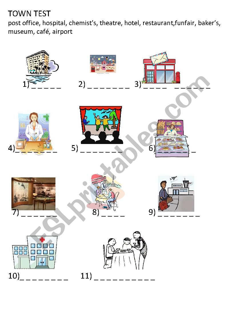 Town vocabulary worksheet