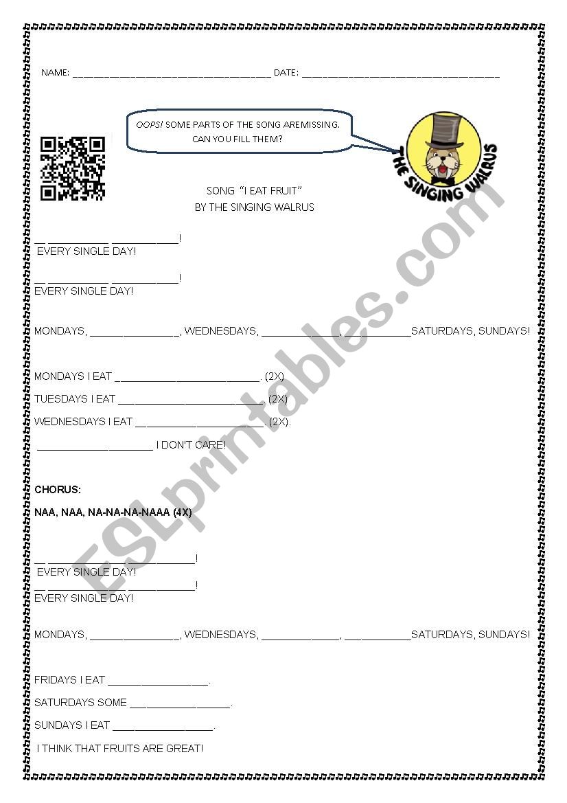 I eat fruit worksheet