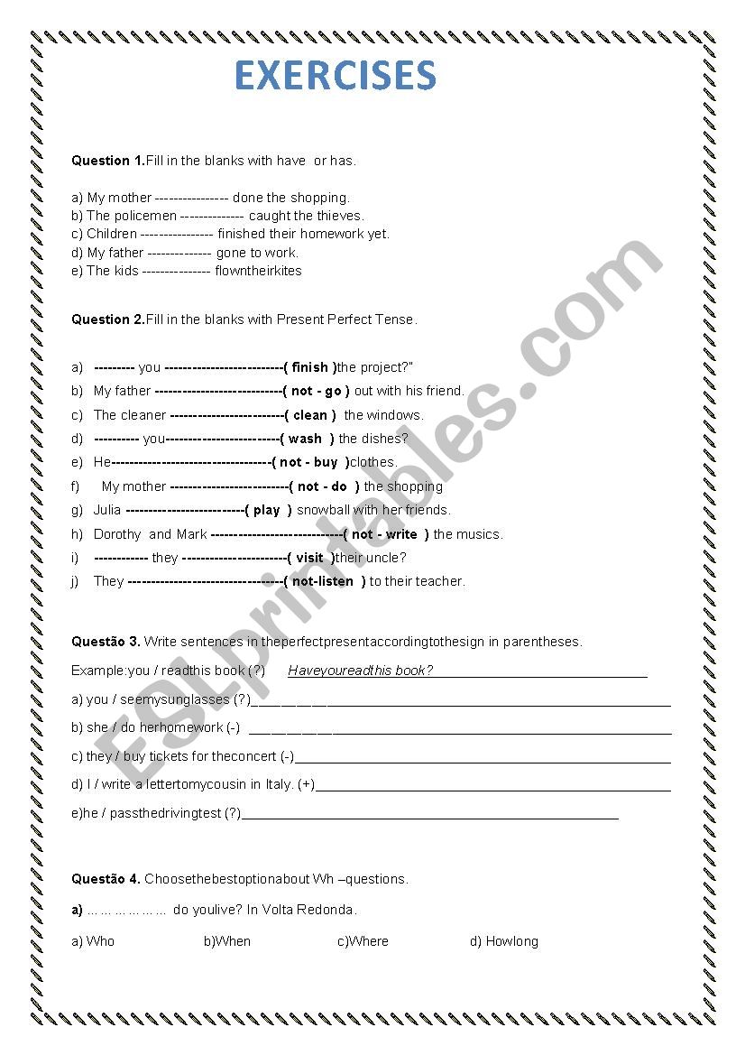 Exercises for beginers worksheet