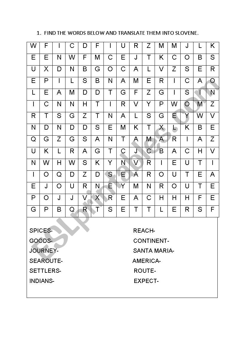 Christopher Columbus wordsearch