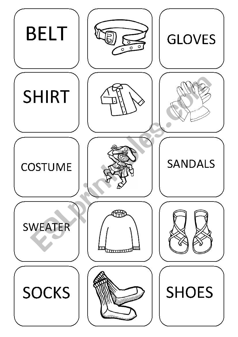 Memory game Clothes worksheet