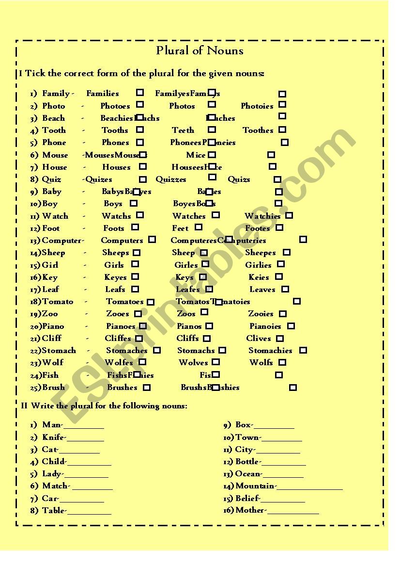 Plural of nouns-exercises  worksheet